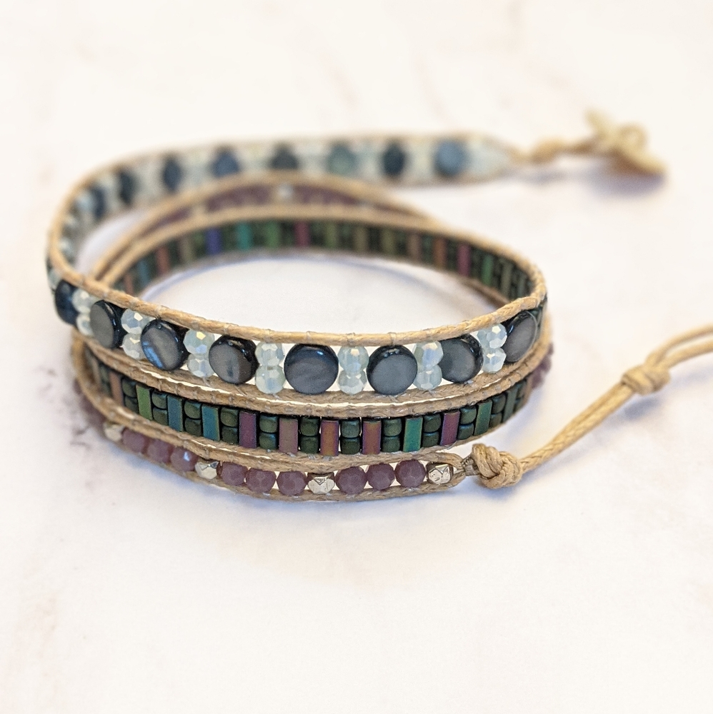 River Shell and Hematite Triple Wrap Bracelet